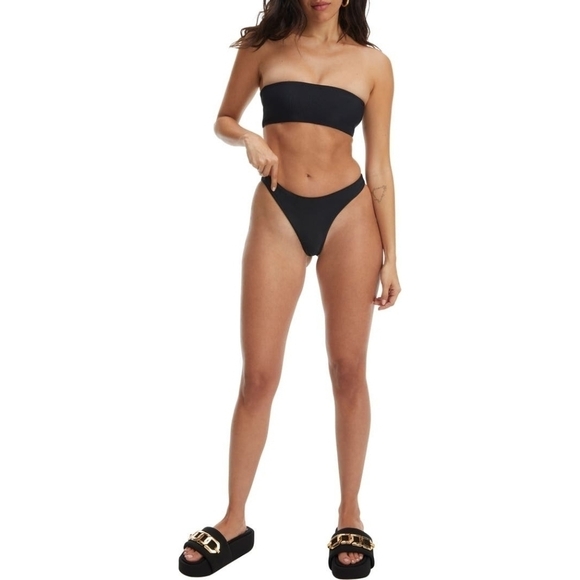 Good American Swim Bottom Women Black Rib Mid Rise Better Bikini Cheeky - Picture 1 of 13